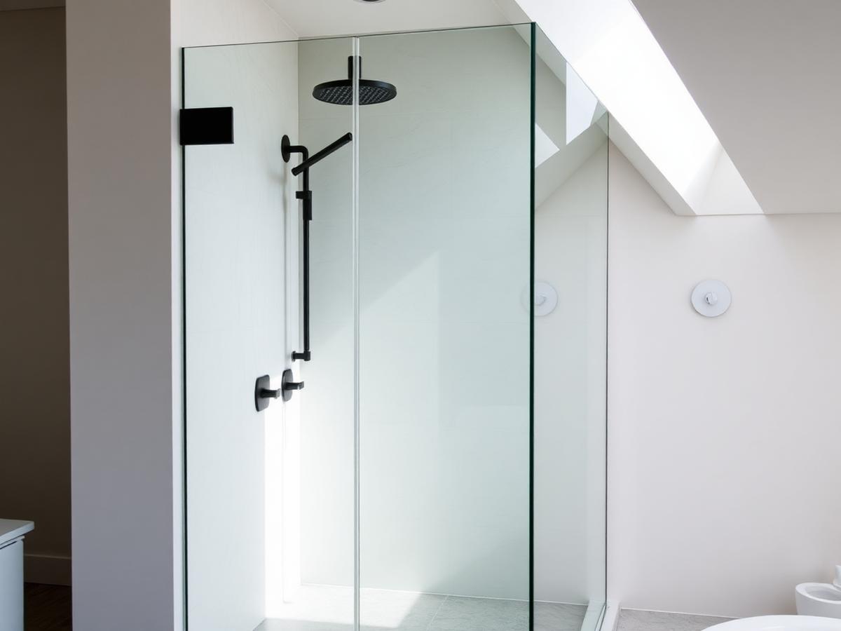 Cancel de baño de vidrio templado con herrajes negros