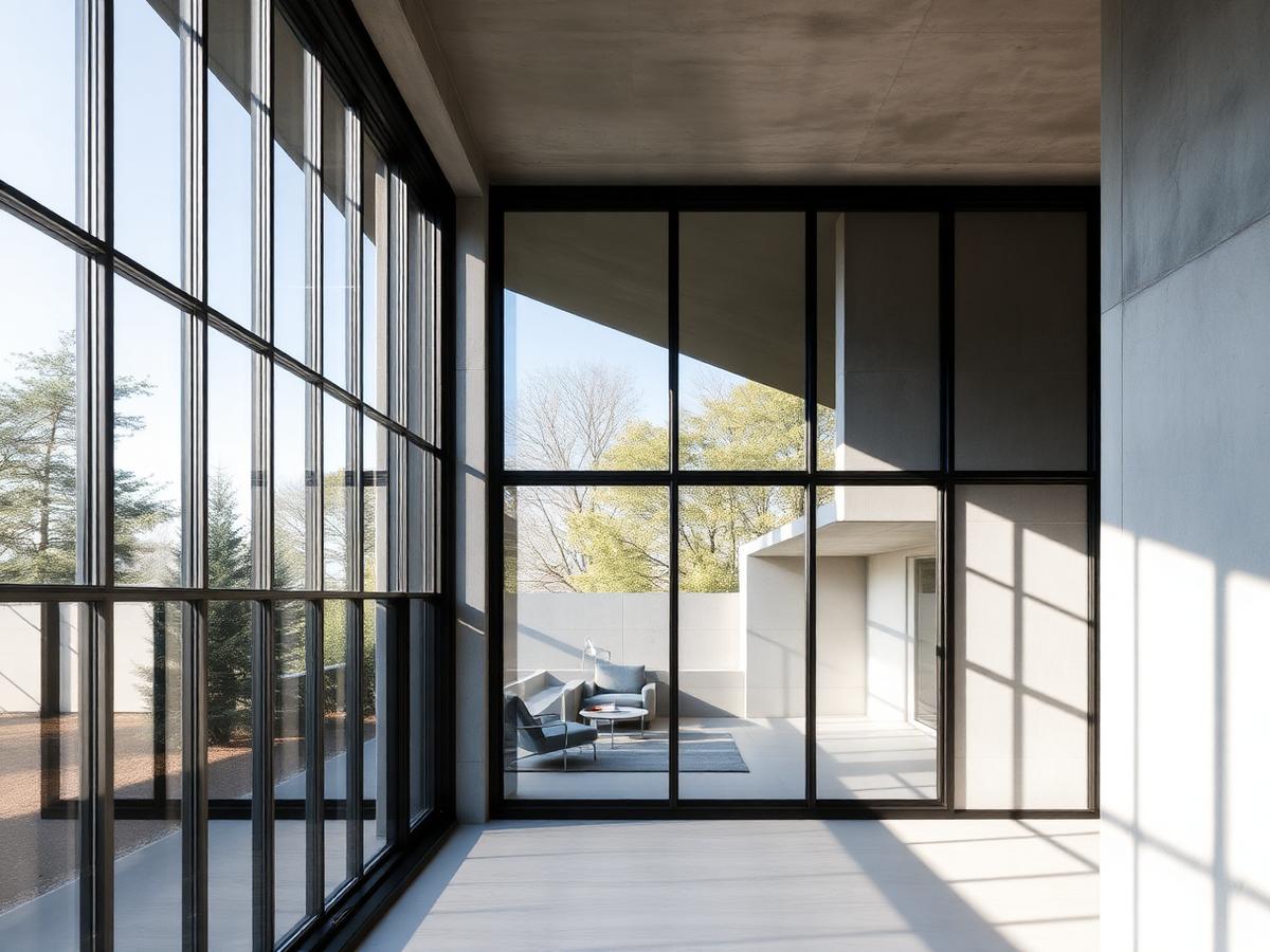 Ventanas de aluminio negro en casa contemporánea de concreto